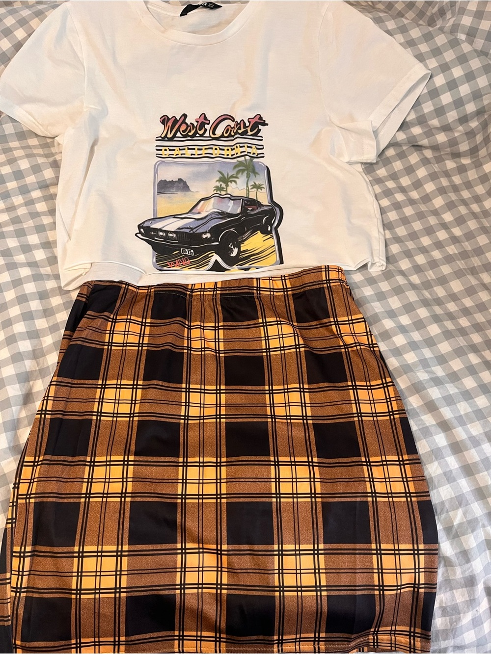 SHEIN White Crewneck Graphic T-Shirt and Skirt Set